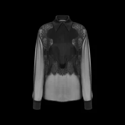 ALBERTA FERRETTI Chemise mousseline soie plastron satin noir bouton