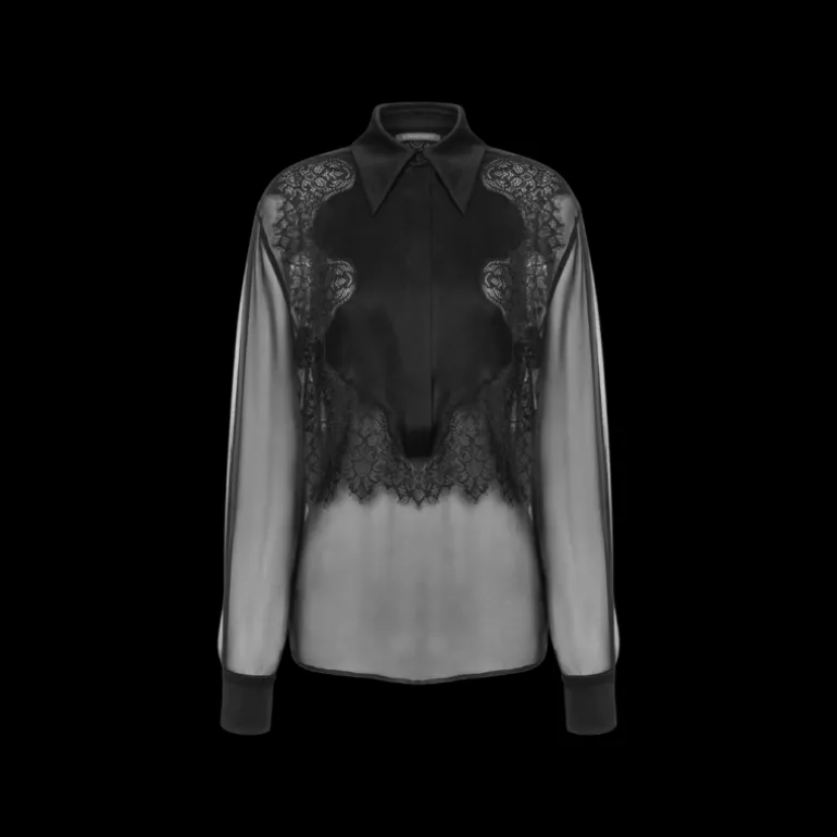 ALBERTA FERRETTI Chemise mousseline soie plastron satin noir bouton