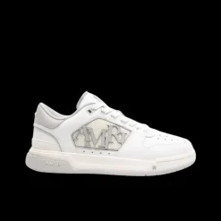 AMIRI Baskets classic low cuir blanc logo embossé gris