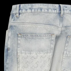 AMIRI Jean droit MA Quad cuff denim bleu clair effet délavé multi logos