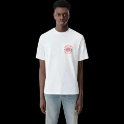 AMIRI T-shirt col rond coton blanc soleil rose logo