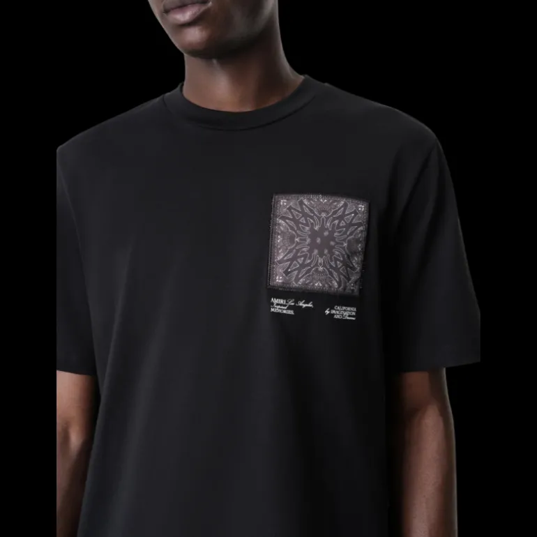AMIRI T-shirt col rond coton noir soie bandana poitrine dos