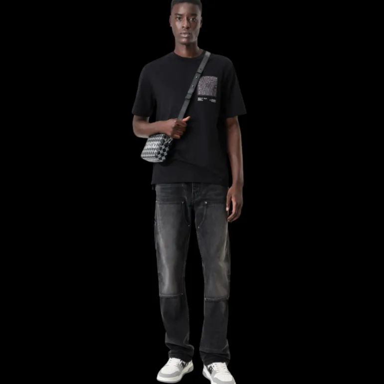 AMIRI T-shirt col rond coton noir soie bandana poitrine dos