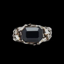Bague ALEXANDER MCQUEEN Ivy Skull argent vieilli Pierre noire