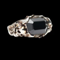 Bague ALEXANDER MCQUEEN Ivy Skull argent vieilli Pierre noire