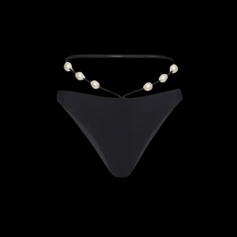 Bas MAGDA BUTRYM maillot de bain taille haute noir perles lien à nouer