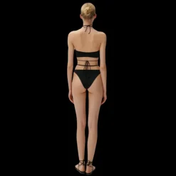 Bas MAGDA BUTRYM maillot de bain taille haute noir perles lien à nouer