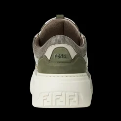 Basket Fendi Force cuir grainé blanc nubuck gris vert