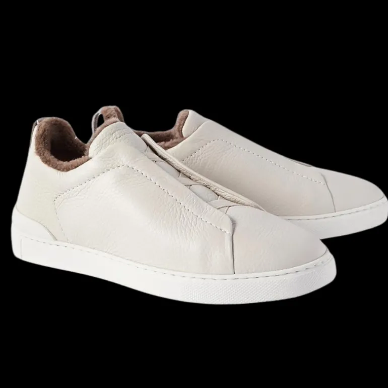 baskets basses ZEGNA Triple Stitch™ cuir grainé crème intérieur shearling