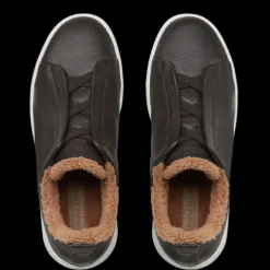 baskets basses ZEGNA Triple Stitch™ cuir de cerf marron shearling