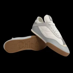 Baskets CHLOE Kick cuir blanc bleu ciel semelle beige