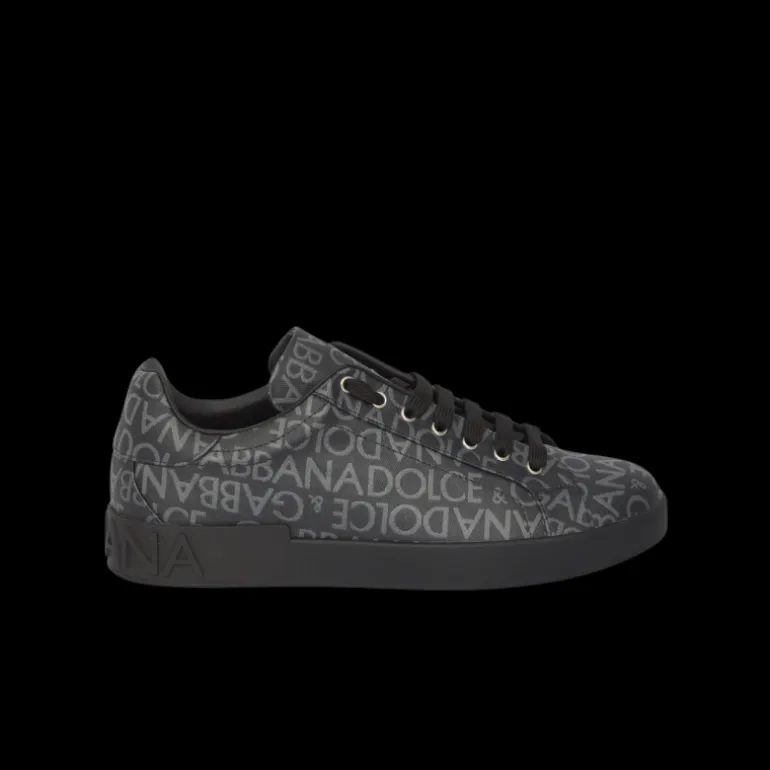 baskets DOLCE & GABBANA Portofino cuir noir logo Jacquard gris