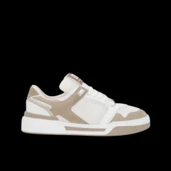 Baskets DOLCE & GABBANA New Roma bi matière cuir veau blanc daim beige