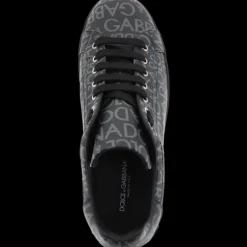 baskets DOLCE & GABBANA Portofino cuir noir logo Jacquard gris