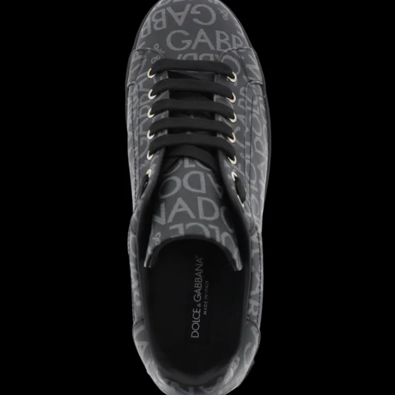 baskets DOLCE & GABBANA Portofino cuir noir logo Jacquard gris