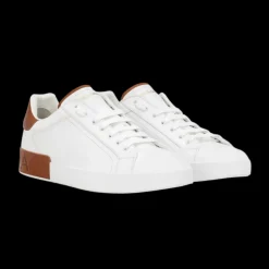 Baskets DOLCE & GABBANA Portofino cuir veau blanc talon camel DG