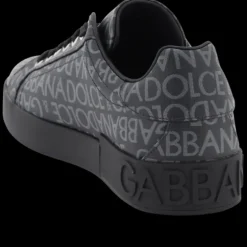 baskets DOLCE & GABBANA Portofino cuir noir logo Jacquard gris