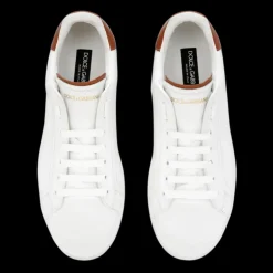 Baskets DOLCE & GABBANA Portofino cuir veau blanc talon camel DG