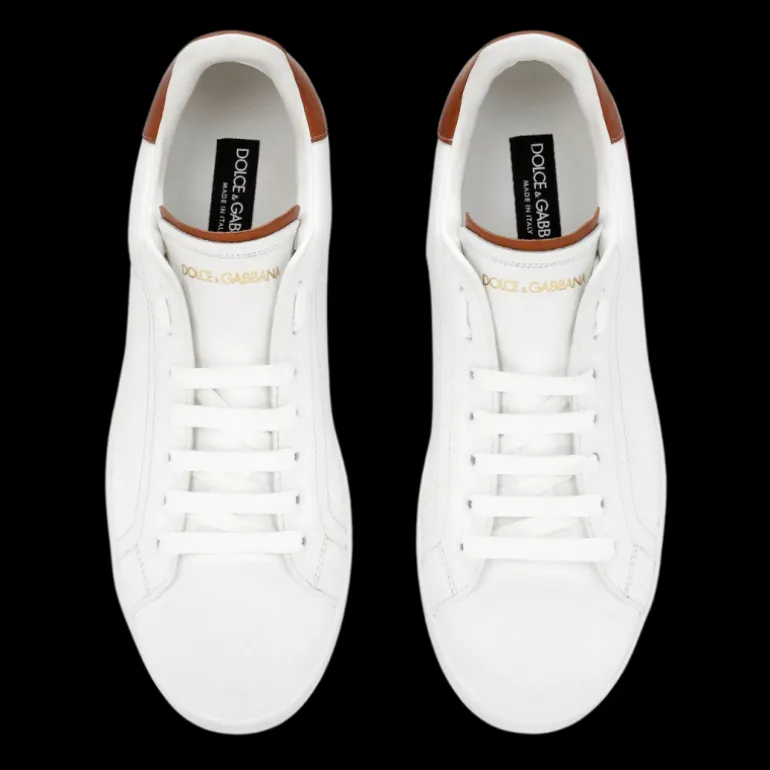 Baskets DOLCE & GABBANA Portofino cuir veau blanc talon camel DG