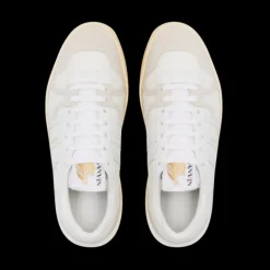 Baskets LANVIN Clay cuir mesh blanc beige logo JL