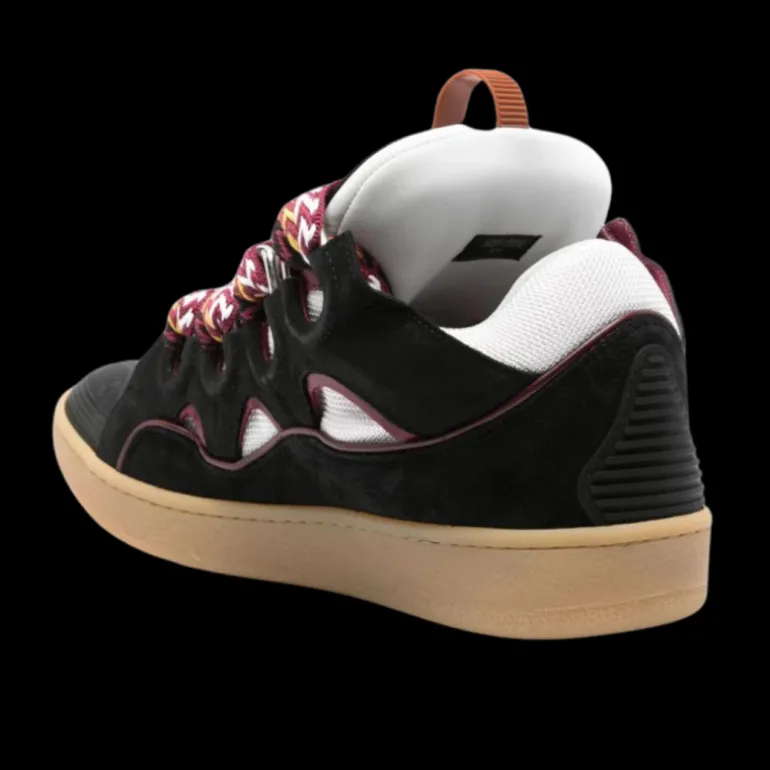 Baskets LANVIN CURB cuir noir lacet multicolore semelle camel