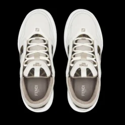 Baskets sneakers FENDI Force cuir blanc beige motif FF marron