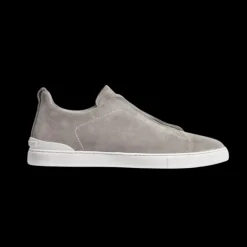 Baskets ZEGNA Triple Stitch slip on veau velours gris chiné