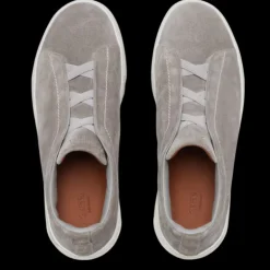 Baskets ZEGNA Triple Stitch slip on veau velours gris chiné