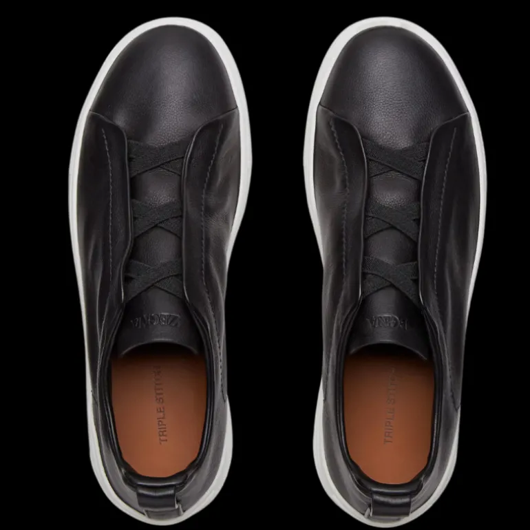 Baskets ZEGNA Triple Stitch slip on cuir noir