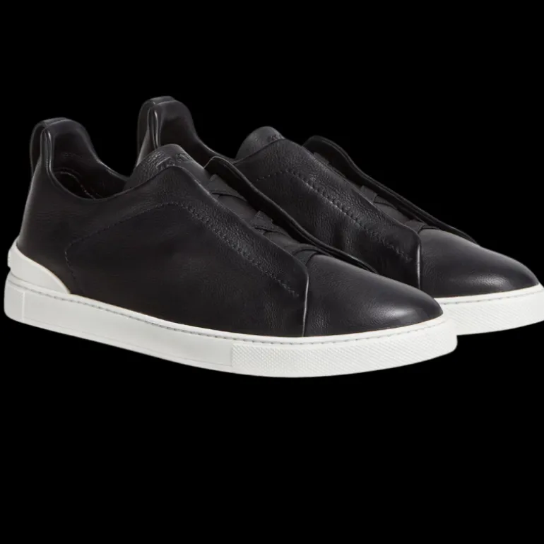 Baskets ZEGNA Triple Stitch slip on cuir noir