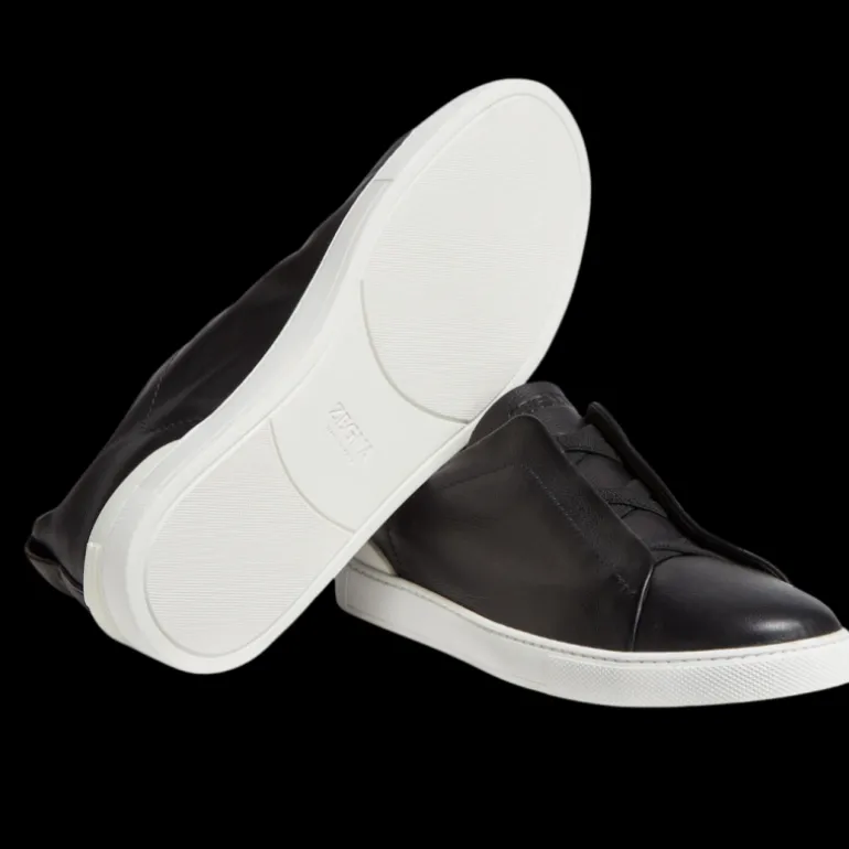 Baskets ZEGNA Triple Stitch slip on cuir noir