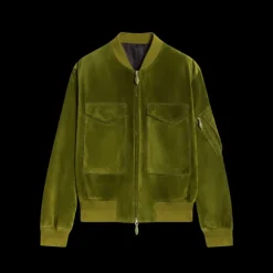 BERLUTI Blouson bomber zippé militaire daim suède vert poche manche
