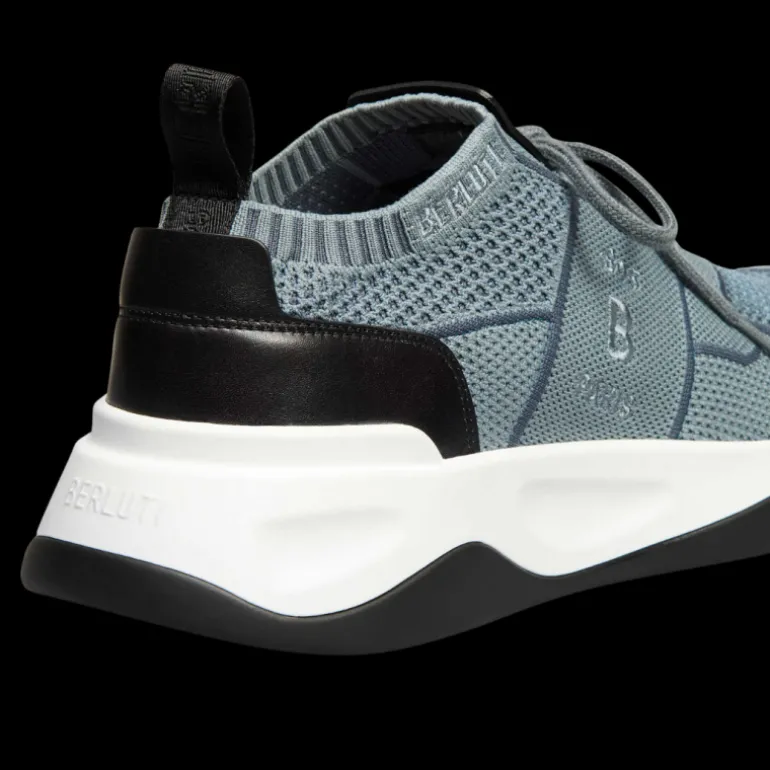 BERLUTI Sneaker basse Shadow maille Bleu jeans denim cuir veau