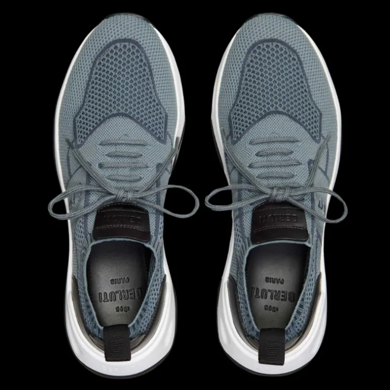 BERLUTI Sneaker basse Shadow maille Bleu jeans denim cuir veau