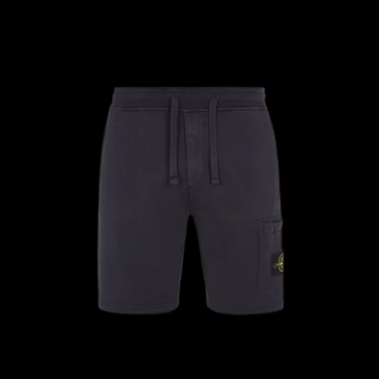 Bermuda cargo STONE ISLAND en molleton de coton bleu marine logo rose des vents