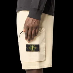 Bermuda cargo STONE ISLAND molleton coton sable poche zippée