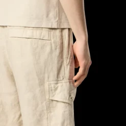 Bermuda cargo STONE ISLAND Ghost taille élastique lin diagonal beige multi poches