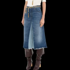 Bermuda CHLOE taille haute denim de coton bleu foncé clair