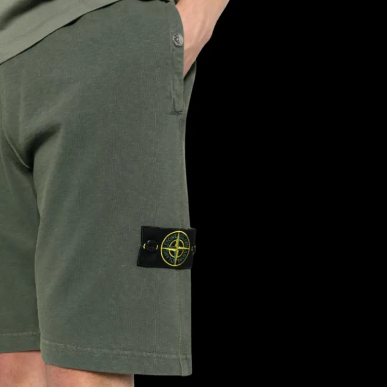 Bermuda STONE ISLAND molleton coton flammé kaki