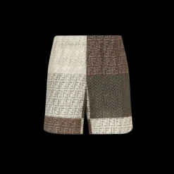 Bermuda taille élastique FENDI lin FF multicolore brun vert patchwork