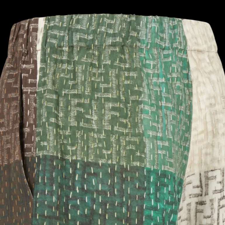 Bermuda taille élastique FENDI lin FF multicolore brun vert patchwork