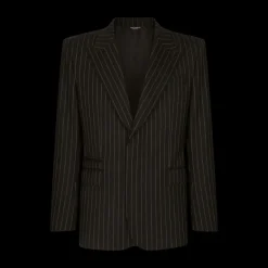blazer bouton DOLCE & GABBANA laine noire à fines rayures tennis craie