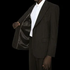 blazer bouton DOLCE & GABBANA laine noire à fines rayures tennis craie