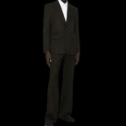 blazer bouton DOLCE & GABBANA laine noire à fines rayures tennis craie