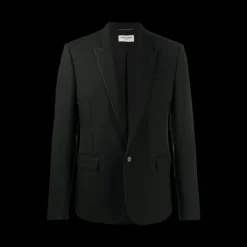 Blazer SAINT LAURENT Laine vierge col flèche Gance cuir Noir