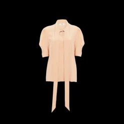 Blouse  CHLOE col lavallière à plis soie bio crêpe de chine nude