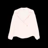 Blouse croisée KHAITE Ashton cache cœur popeline coton rose pale