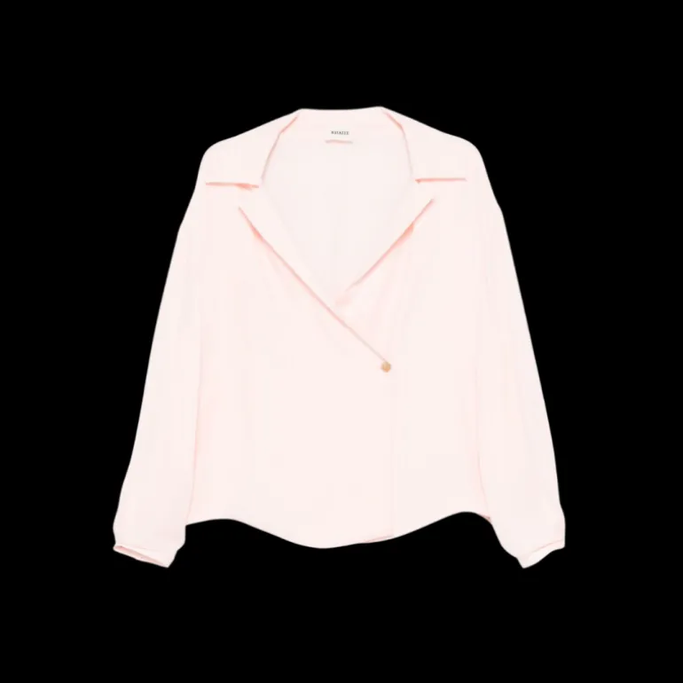 Blouse croisée KHAITE Ashton cache cœur popeline coton rose pale