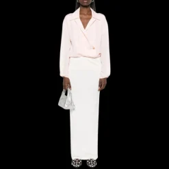 Blouse croisée KHAITE Ashton cache cœur popeline coton rose pale