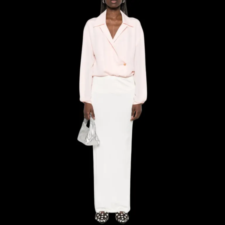 Blouse croisée KHAITE Ashton cache cœur popeline coton rose pale